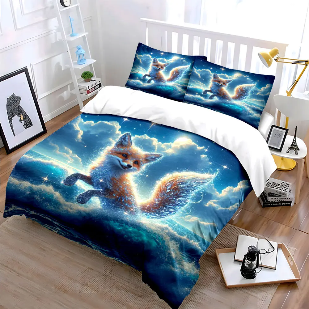 Starry Dreamlike Ocean Fox Printed Duvet Cover Set1 Duvet Cover+2 PillowcaseMulti Size Bedroom Bedding Decor Luxury gifts