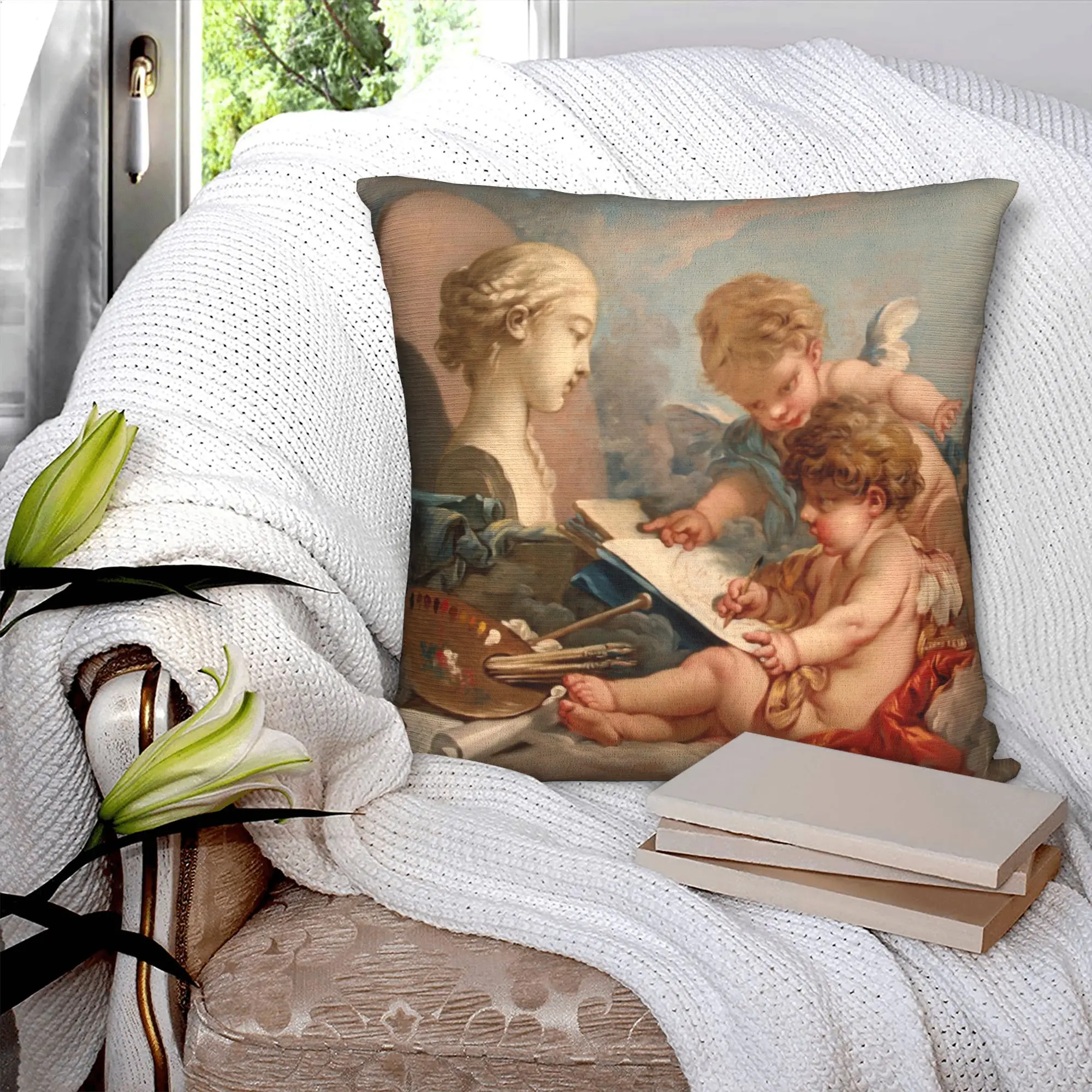 Aesthetic Renaissance Angel Cherub Luxury Throw Pillow Covers Home Decorative Boucher Rococo Art Chair Cushion