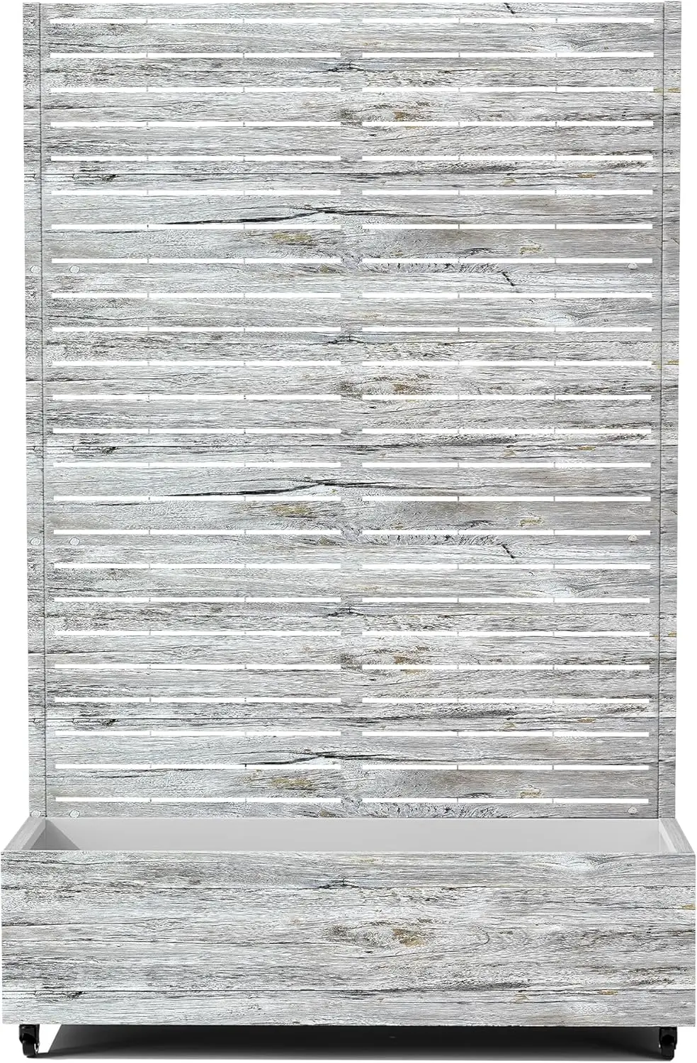 

Поднятая садовая кровать с решеткой и колесами, металлическая приподнятая садовая кровать размером 73 x 47 x 16 дюймов, металлический горшок с отделкой из белого дерева и рельсой для восхождения