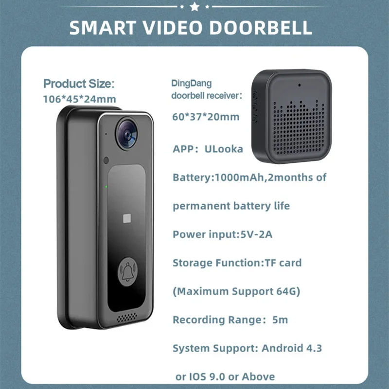 Tuya app wi fi chamada intercom vídeo campainha inteligente câmera em dois sentidos conversa milhões de pixels hd sem fio campainha inteligente 720p