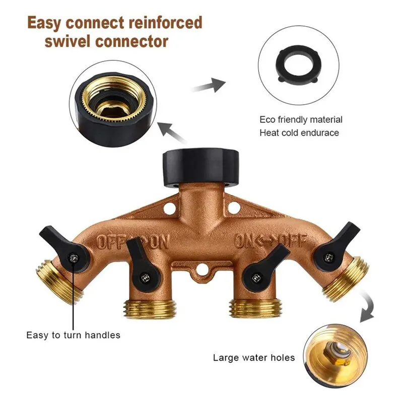 4-drożny mosiężny rozdzielacz węży ogrodowych typu Y Złącze kranu do podlewania Dystrybutor do kranu zewnętrznego i kranu ogrodowego