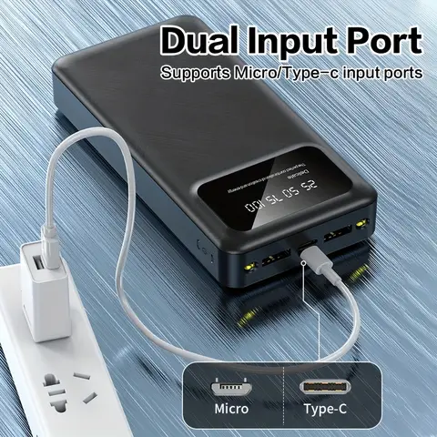 Batteria esterna di grande capacità Power Bank da 50000 mAh Caricatore per telefono portatile con display a LED a ricarica rapida USB per iPhone e Xiaomi