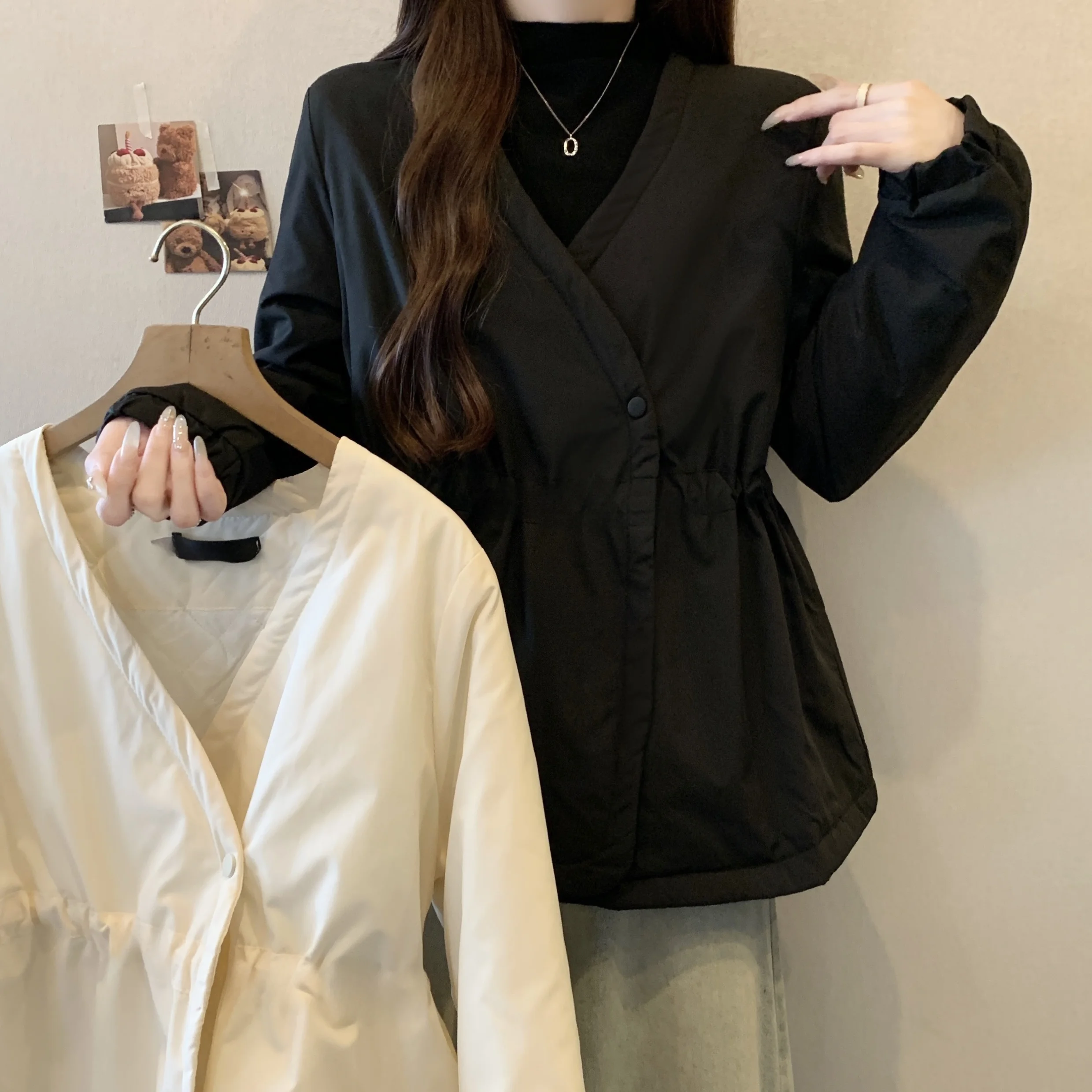 

Пальто женское больших размеров, осенне-зимнее, хлопковое, теплое, длинное, с V-образным вырезом, приталенное, для повседневной носки, для фигуры типа «груша»