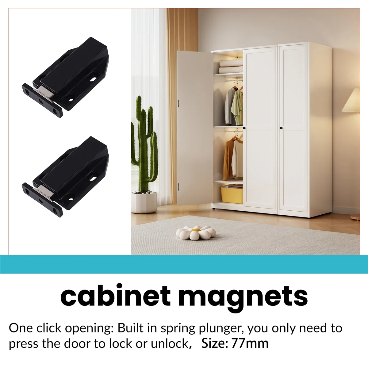 Zatrzask Push Heavy Duty 4-pak Push to Open Hardware do szafki Magnetyczne zatrzaski kontaktowe do dużych drzwi Push Black