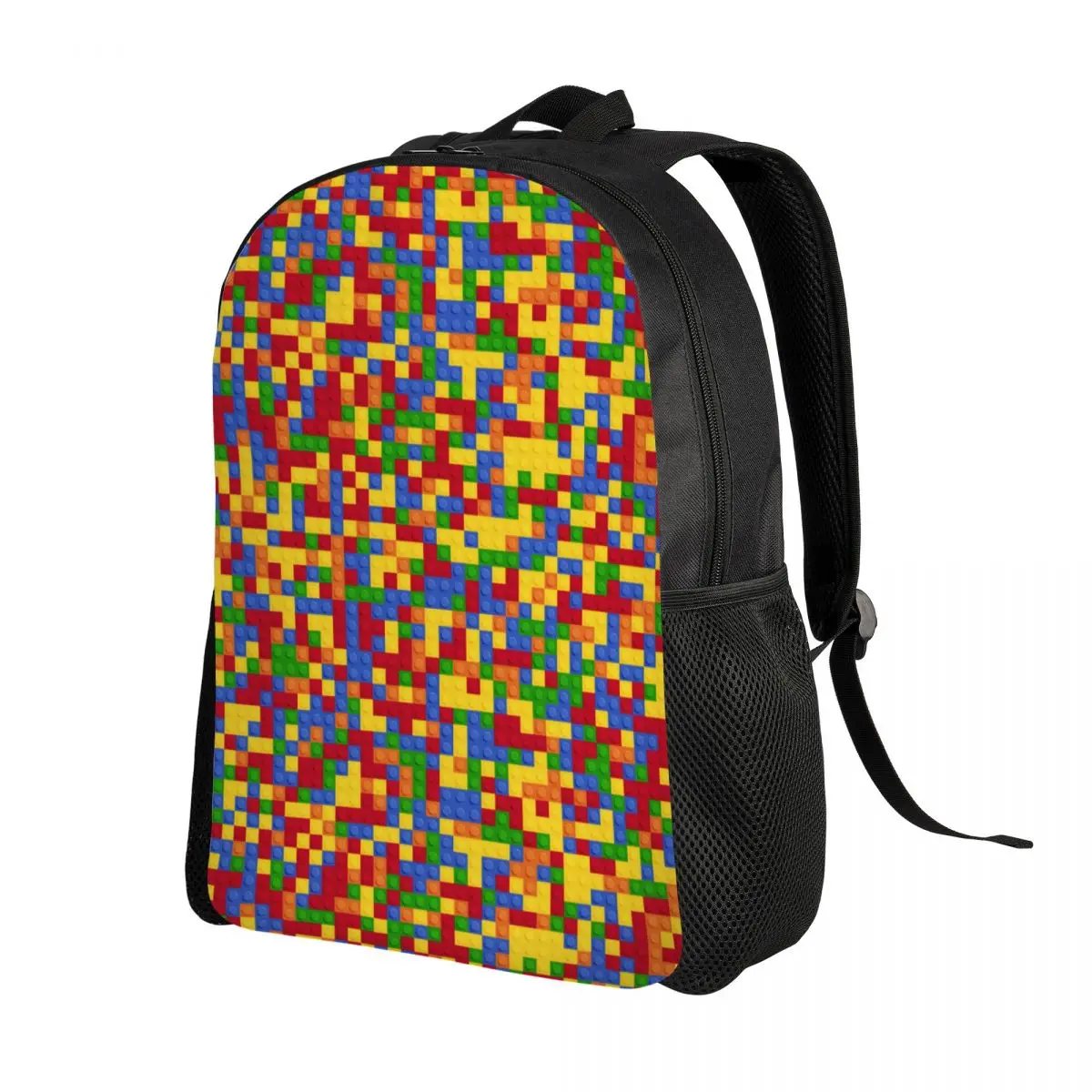 Custom Colorful Building Plastic Brick Toy Blocks Patterns Laptop Backpack Men Women Bookbag for School College Students Bag