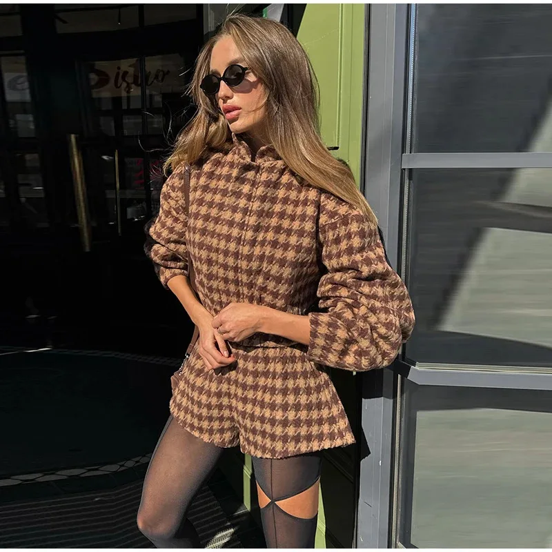 أنيقة منقوشة المرأة مجموعة عادية شيك كم كامل جاكيت زيبرا عالية الخصر جيوب السراويل الخريف سيدة مكتب البدلة تخفيف