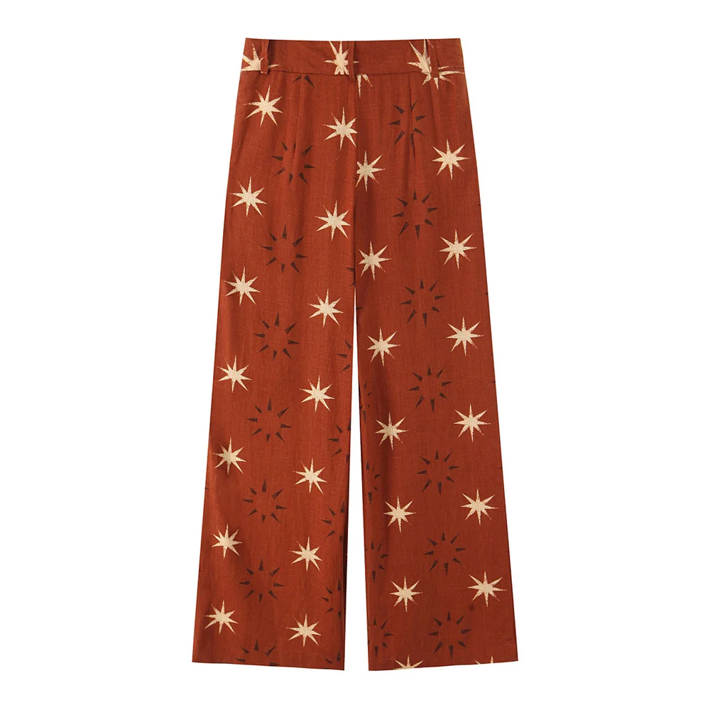 Summer New Women's Fashion European and American Style Sun Printed Top Wide Leg Pants