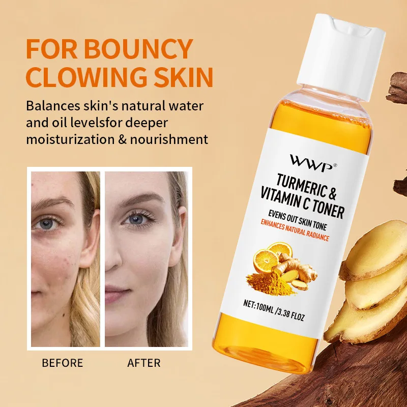 Toner au curcuma et à la vitamine C, antioxydant au curcuma, rafraîchissant et hydratant, éclaircit le teint, reconstitue l'eau et le raffermissement