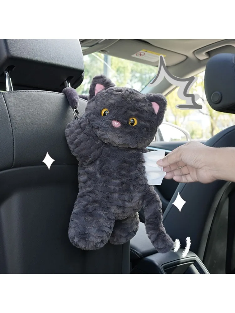 1pc Universal Auto Tissue Aufhänger Nette Katze Kreative Hängen Tissue Halter Plüsch Fahrzeug Tissue Fall Papier Box – Detail 2
