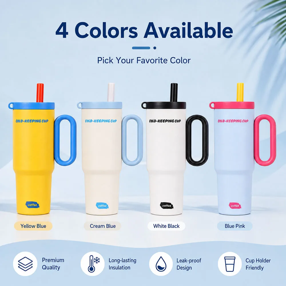 720ML Stainless Steel Thermos Cup with Straw & Handle Ice Coffee Drink Vacuum Insulated Cup Car Travel Outdoor Water Bottle