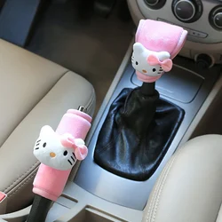 Cartoon Kitty Car Gear Handle Cover Lovely Gear Set Plush Handbrake Cover Four Seasons Car Interior Pink Car Accessories