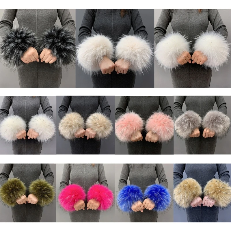 Faux Fur Cuffs Arm Warmers Furry Wrist Cuffs Holiday Costume Accessory for Women