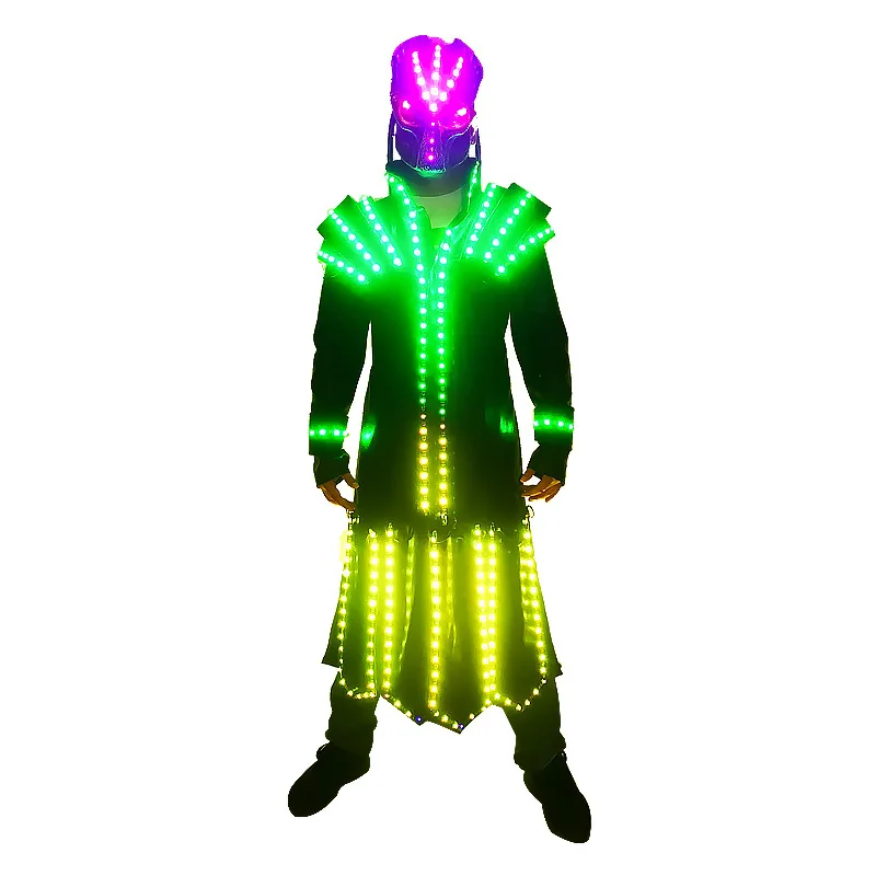 Led Glowing Costume Skull Helmet Party Nightclub Colorful Stage Performance Clothing Halloween Coaplay Suit