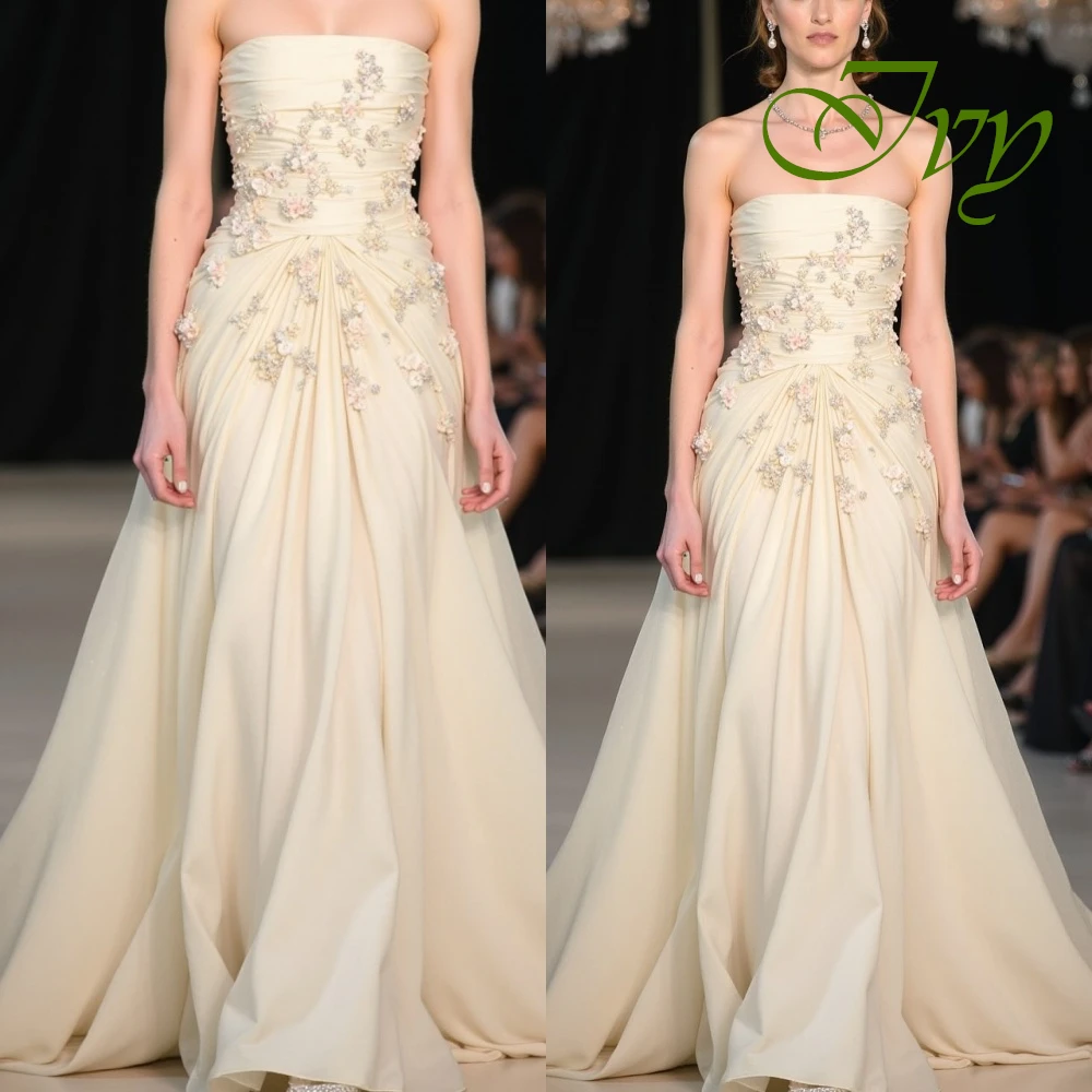 사용자 정의 럭셔리 Strapless 민소매 이브닝 드레스 섬세한 쉬폰 댄스 파티 드레스 기질 꽃 신부 파티 가운