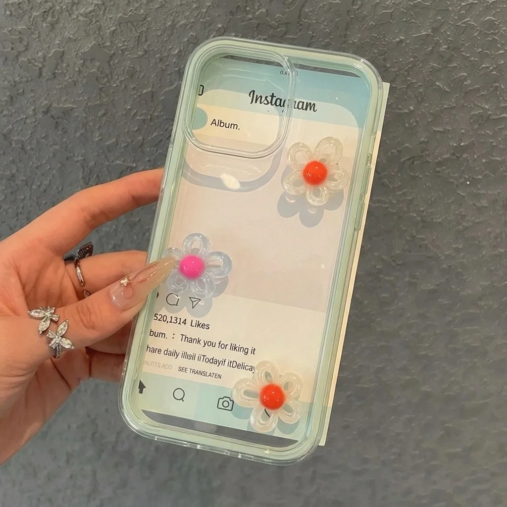 Makronen-Design mit 3D-DIY-Blumen-Handyhülle für iPhone 16 14 15 Plus 12 13 14 15 17 16 Pro Max 17 Air Transparente Silikon-INS-Hülle – Detail 1