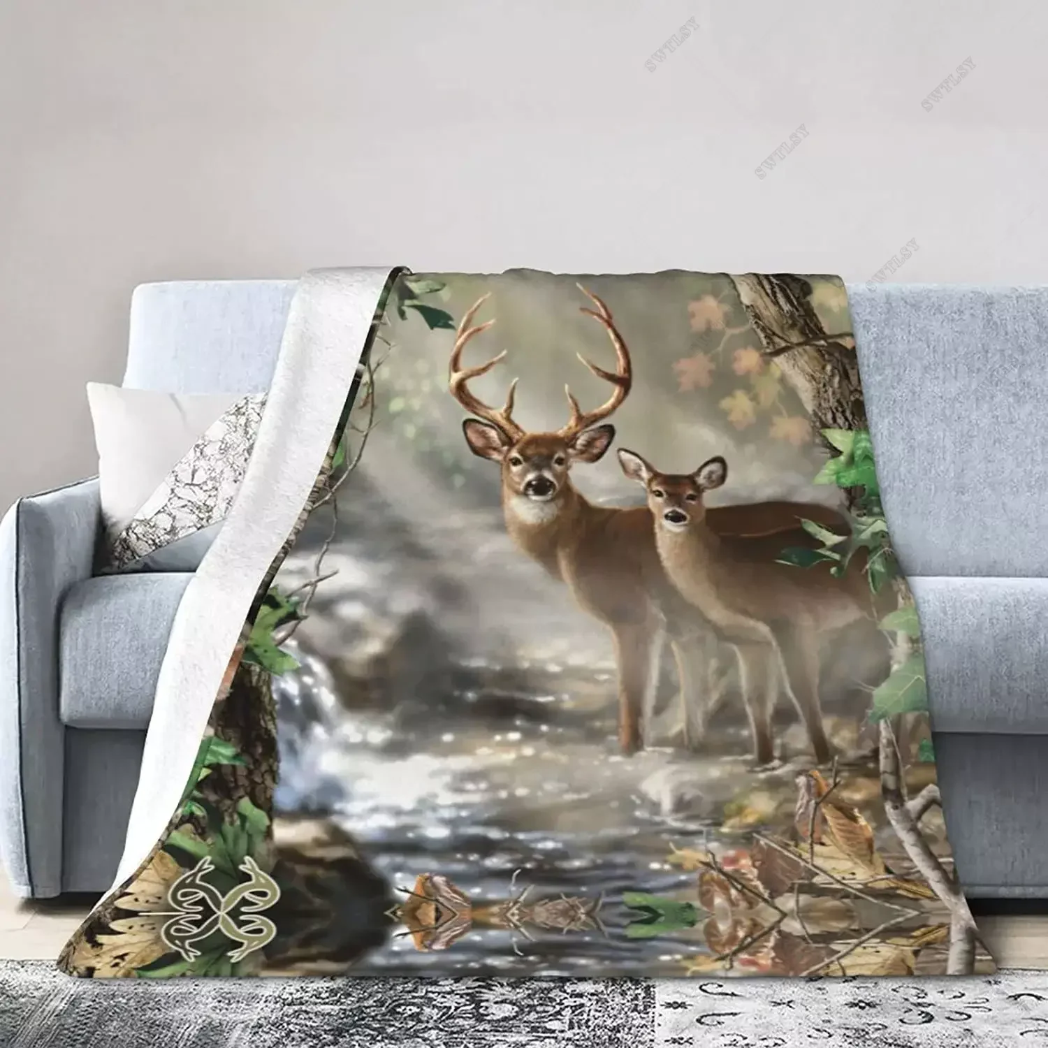 Deer Flannel Throw Blanket King Full Size Wild Animals Blanket for Bed Sofa Couch Decoration Lightweight Comfortable Super Soft