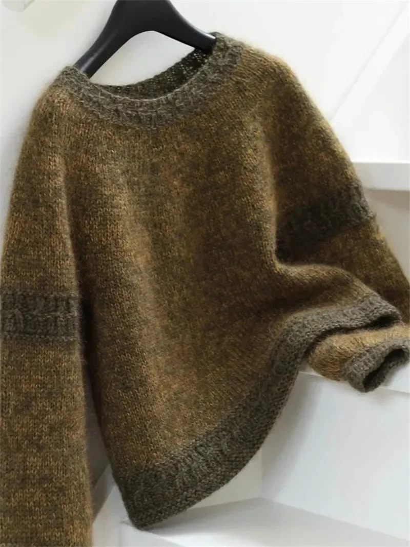 

Korean Fashion Cashmere Knitted Pullovers Women Autumn New Long Sleeve O Neck Wool Sweater Soft Comfortable Casual Sweater