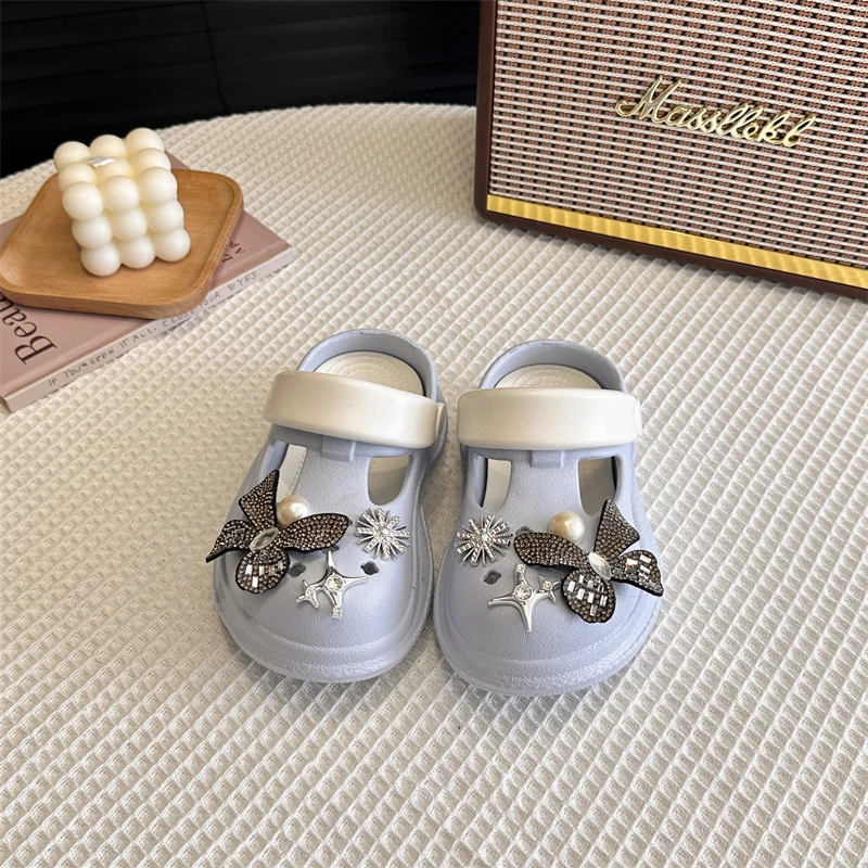 

Cartoon Star Crystal Butterfly Pearl Clogs Boys and Girls, Parent-Child Outdoor Slippers, Non-Slip Height-Increasing Closed-Toe