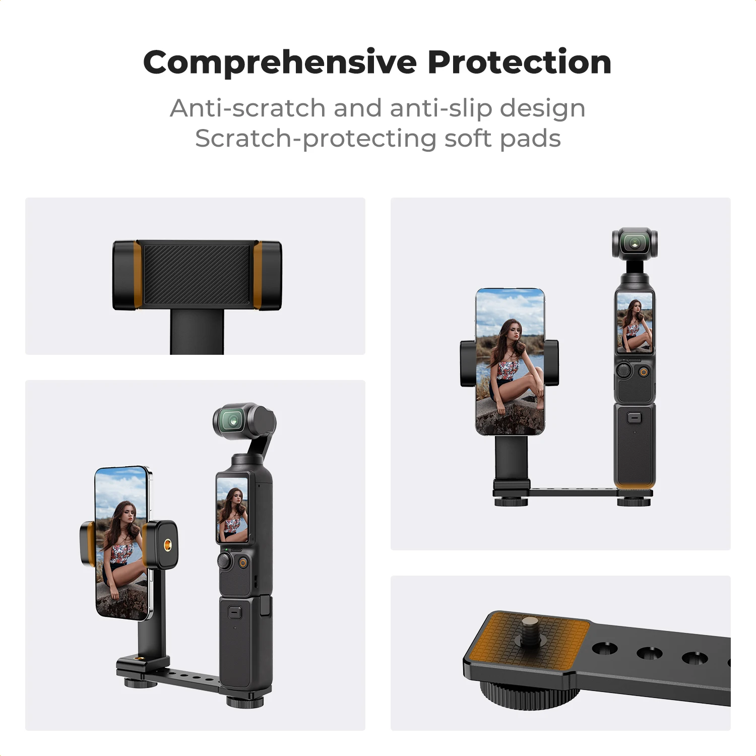 K&F Concept DJI 오즈모 포켓 3 크리에이터 콤보 액세서리용 폰 홀더 마운트, 각도 조절 가능 휴대폰 클립