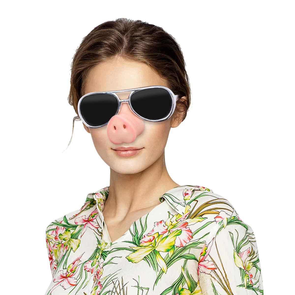 نظارات أنف الخنزير للهالوين، نظارات شمسية مضحكة للحفلات التنكرية، فستان مبتكر لالتقاط العين، فضي مريح #6