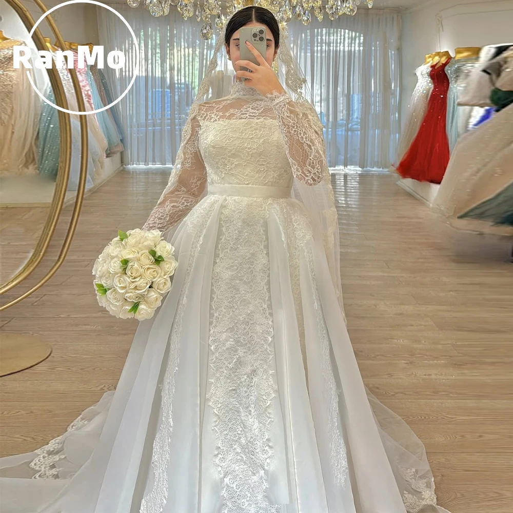 Ranmo Exquisite High Neck 2026 Wedding Dress A-Line Lace Full Sleeve Sweep Train Customized Corest vestidos de novia Bride Gown