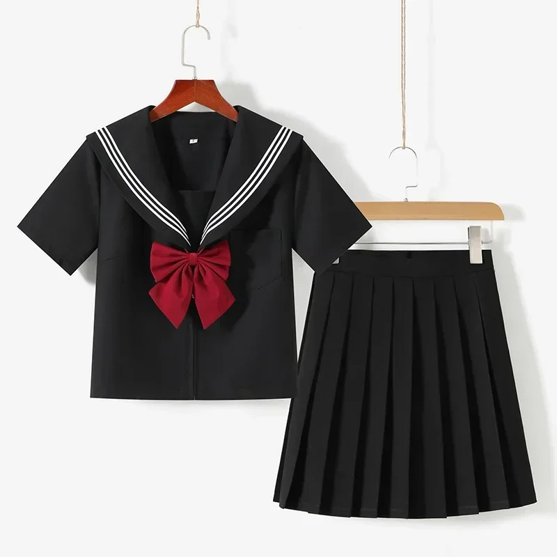 Japanese School Uniform Suit Sailor JK S-2XL Basic Cartoon Girl Navy Sailor Uniform Black sets Navy Costume Women girl costume