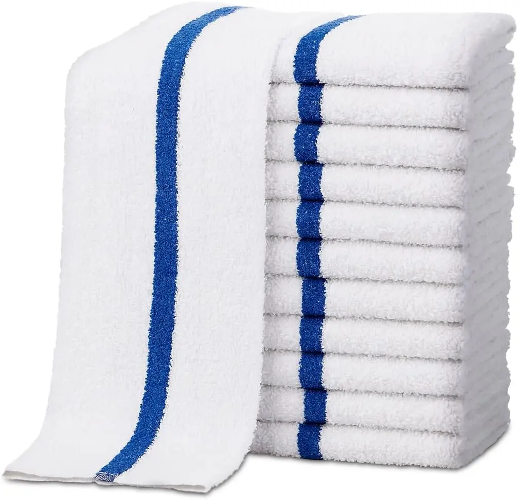 

60 Pack Cotton Kitchen Towels, 16x19 Inches, High Absorbency Quick-Dry Dish Cloths with Blue Stripe for Restaurants and Homes