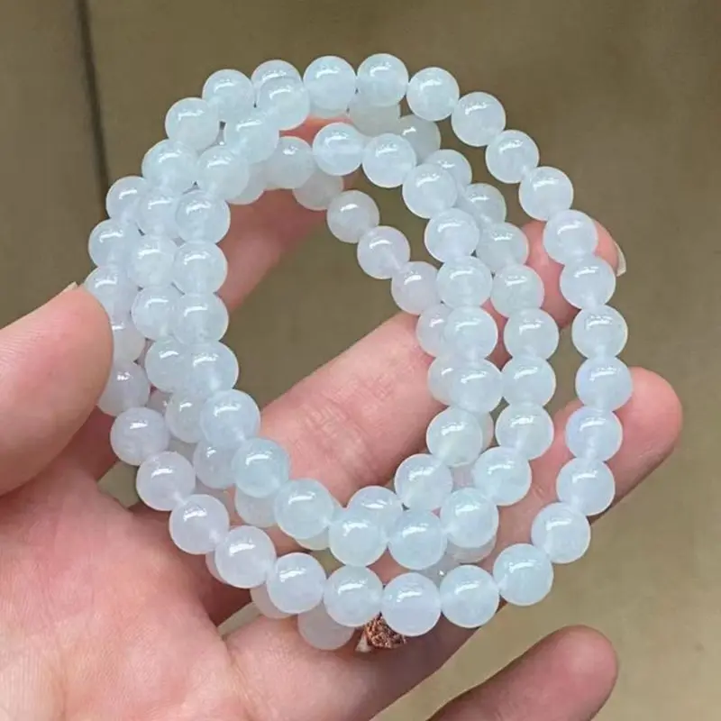 

Natural a Cargo Myanmar Jade -like Transparent Moisturizing Whitearound Three Circles Bead Necklace Bracelet 6.