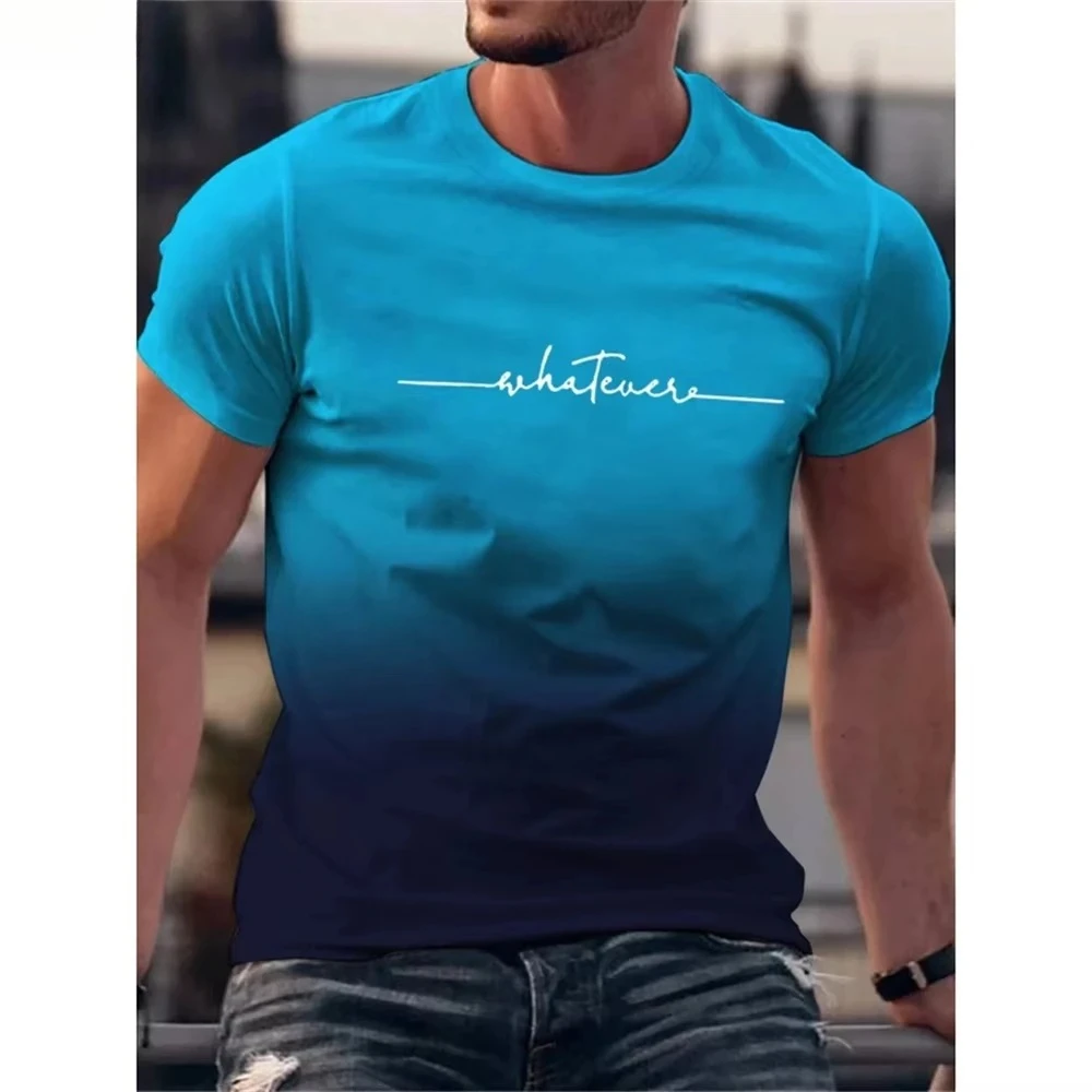 Gradient-color 3D Print Sport Quick-dry Breatha Men Extra-largeT-shirt Outdoor Street Casual Fashiona Retro Short-sleeved Shirt