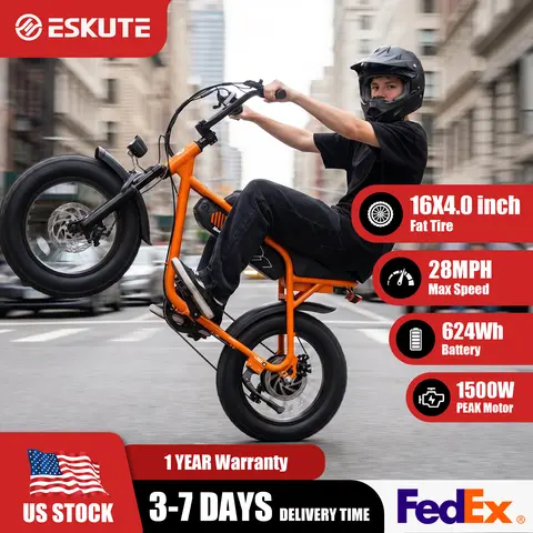 ESKUTE V101 Electric Dirt Bike,16'x4.0 Fat Tire Ebike,1500W Peak,Electric Dirt Bike, 28mph, E Bike UL2849, 1 Year Warranty