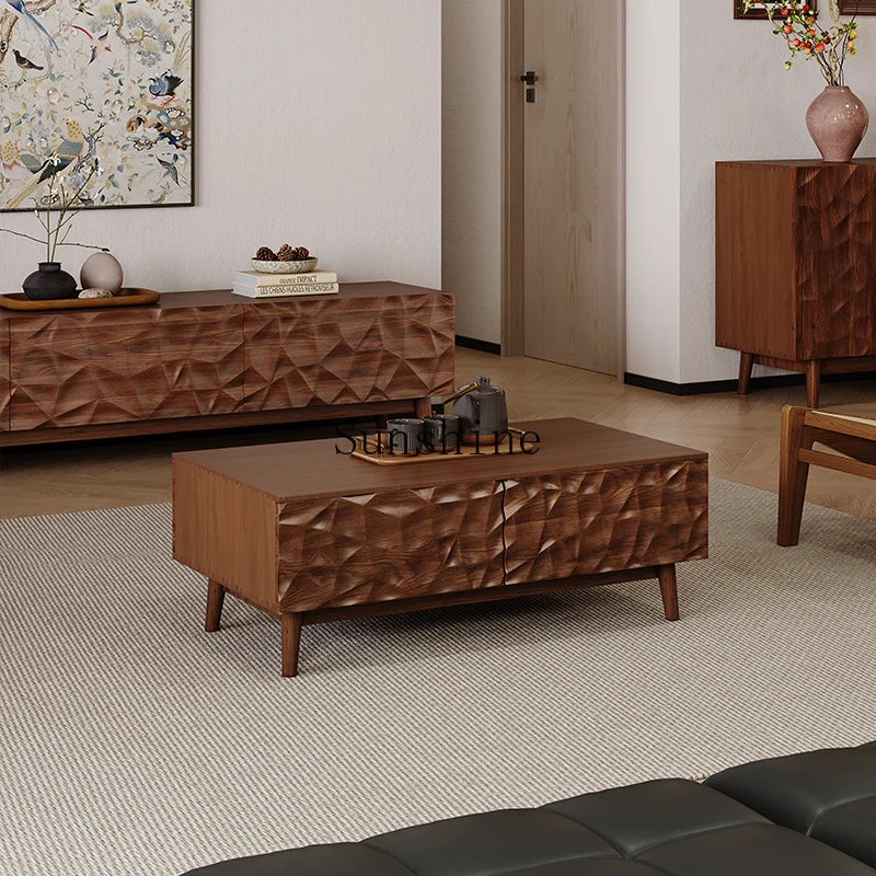 

Wabi Sandy Wind Solid Wood Coffee Table Light Luxury Modern Living Room Household With Drawer Multifunctional Dual-Use