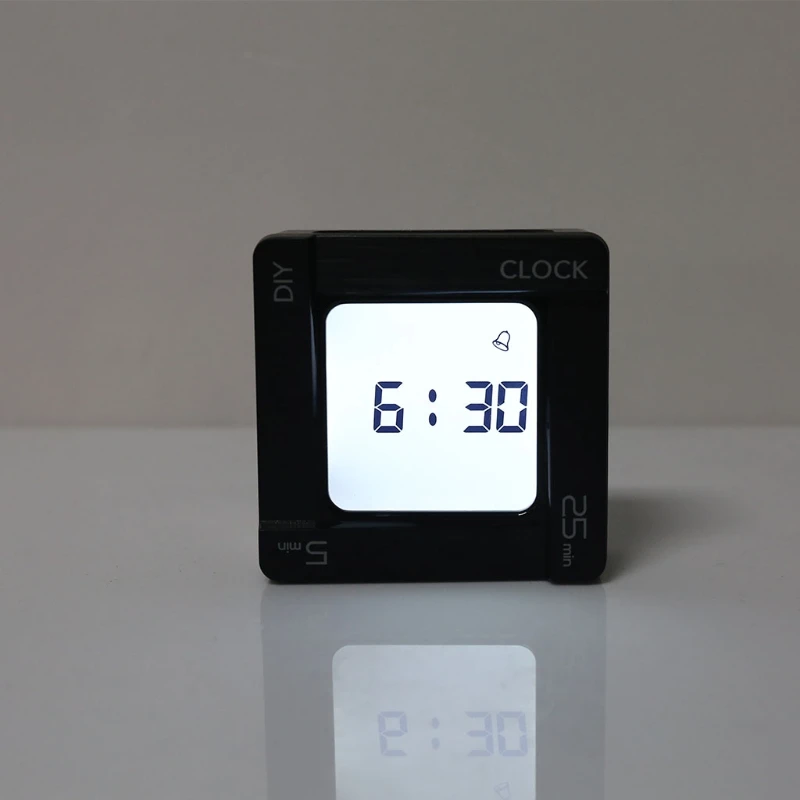 Portable Square Alarm Clock DIY for Time Management Pomodoro Timer Four-sided Display Clockwise to Clock for A