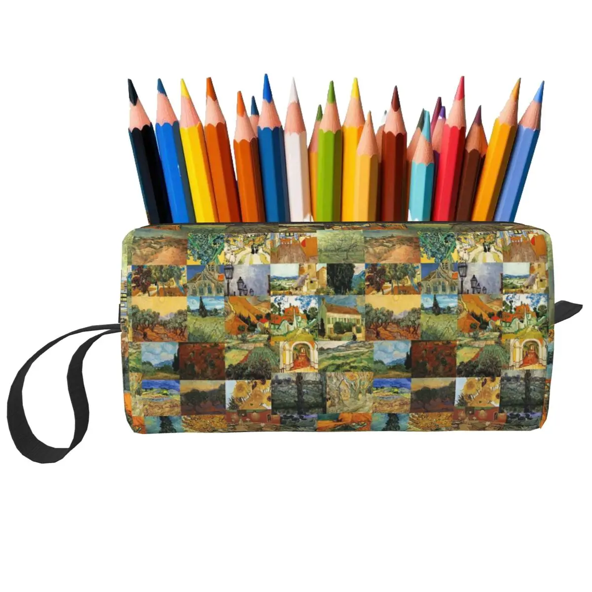 Van Gogh-Stil, Patchwork, College-Kunst, Federmäppchen für Kinder, Stiftbox, Bleistiftbeutel, Schreibwaren, Reise-Organizer für Damen