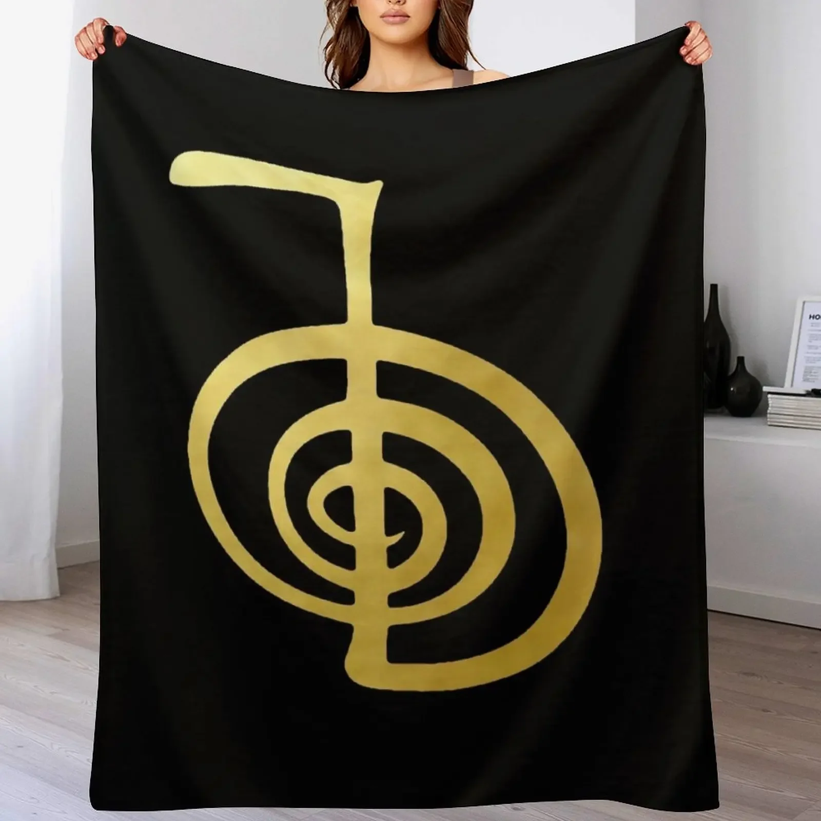 

Reiki healing CHO KU REI The Power Symbol gold spiritual element Throw Blanket Anti Shedding Soft Fuzzy Blanket for Home