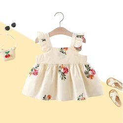 Summer 0-3-year-old baby girl dress girl covered in flower embroidered small flying sleeve princess dress