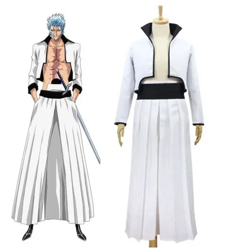 Cosxie Anime Bleach Grimmjow Jaggerjack Cosplay Costume Jeagerjaques Full Set White Kimono ( Jacket   Pants   Belt ) Kendo Costu 