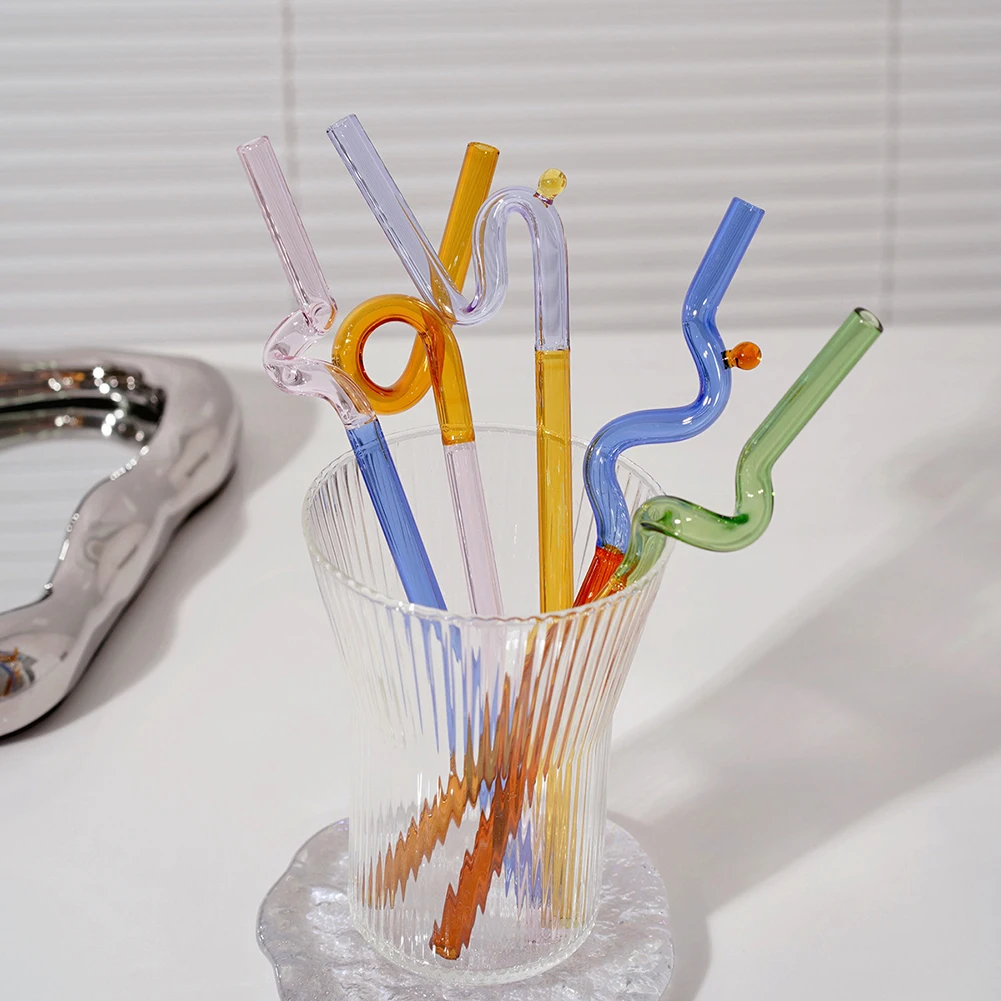 Transparent Color Glass Straw Straight Bend Straw Stick Color Contrast Reusable Juice Milk Drinking Tube Drink Accessories