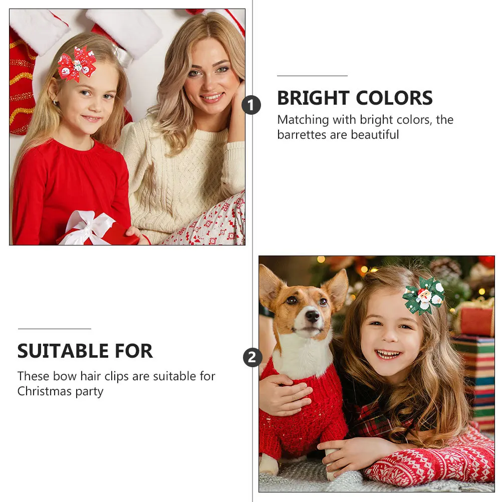 

10Pcs Kids Hair Bow Barrettes Bright Christmas Hairpins Baby Girls Xmas Hair Clips Holiday Festival Accessories