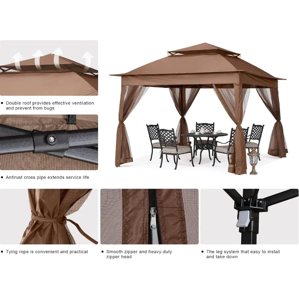 Imagem -03 - Pátio Impermeável Pop up Gazebo com Paredes de Malha Canopy ao ar Livre Brown Tent Decor Garden Terrace Home Toldo 11x11