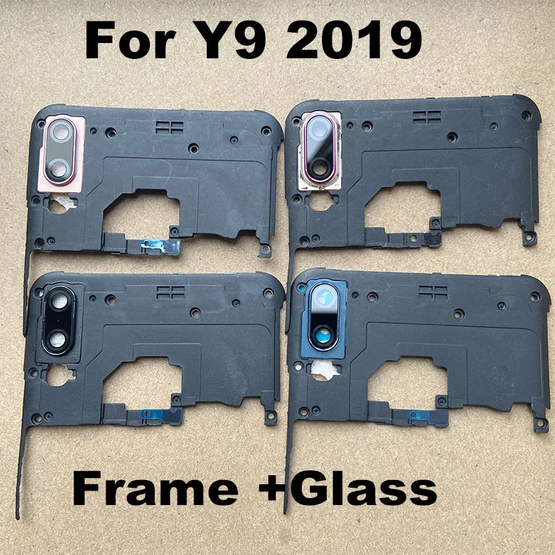 For Huawei Y9 2019 Back Camera Lens Glass With Frame Holder Rear Housing Cover Repair Replacement Parts