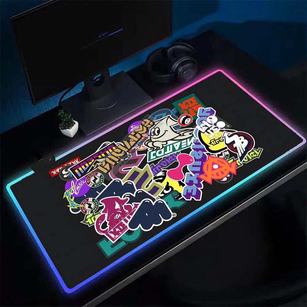 COOL Splatoon Mouse Pad Anime Gaming Mouse Pad LED Table Pads Backlit Rubber Desktop XXL Mousepad RGB Desk Mats