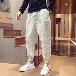 Pantalones deportivos ligeros de pierna ancha para hombre, ropa informal con estampado de lazo, cintura elástica, tendencia de verano, versión coreana, 2023