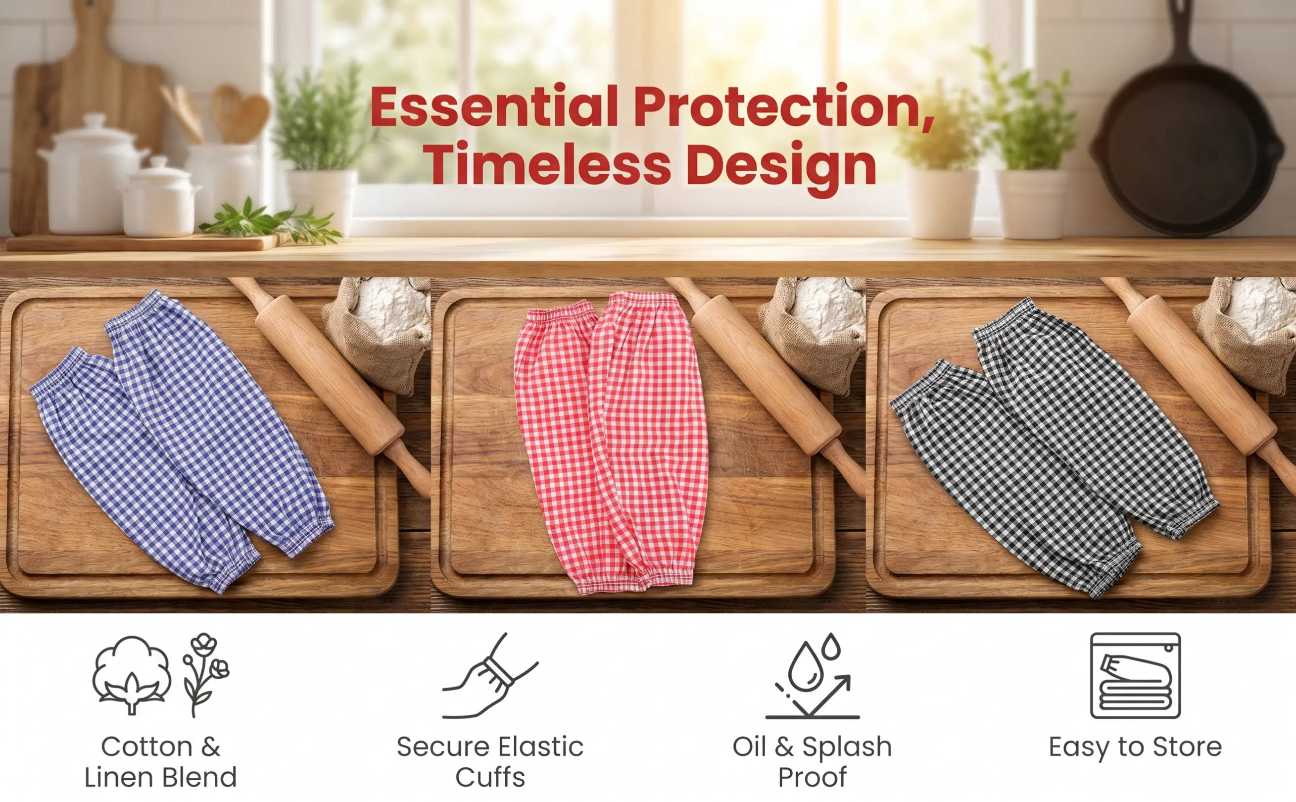 3Pairs Oilproof Arm Sleeves Reusable Oversleeves with Wire Support Stain Water Resistant for Cooking Cleaning Garden Work