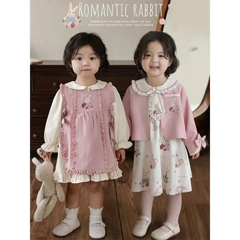 

Autumn Spring Long sleeve Spanish Vintage Cute Embroidery Cartoon Dress Girl Kids Lapel Dresses A-Line Party Wear Elegant Clothe