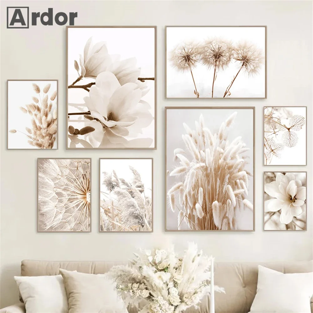 

Beige Pampas Grass Reed Flower Canvas Poster Painting Dandelion Art Prints Nordic Wall Art Picture Living Room Home Decoration