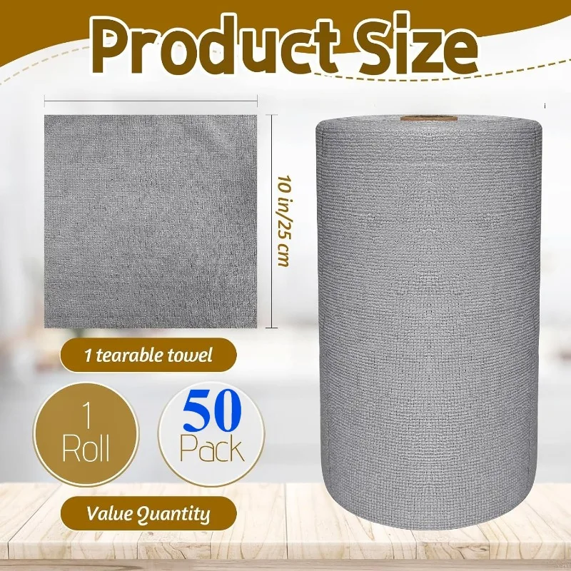 100 Pack Microfiber Cleaning Cloth Roll,Reusable Tear Away Towels,Washable Ultra Absorbent Cleaning Rags for House,Car,Glass,Garage,Kitchen or Shop(Grey)