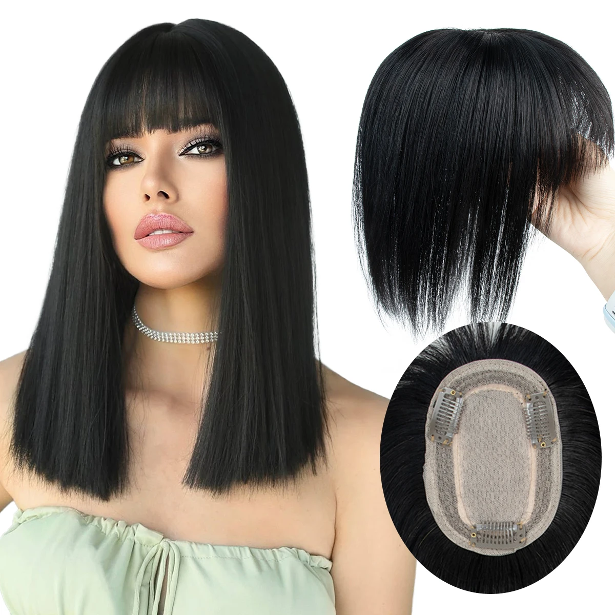 Real Human Hair Toppers for Women Daily 360°  Bangs 3D Hair Pieces with Thinning Hair Bangs20, 25, 30, 35cm