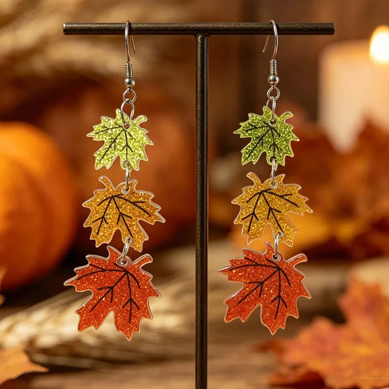 1/2Pairs Thanksgiving Earrings Fall Maple Leaf Earrings For Women Glitter Autumn Holiday Leaf Jewelry Fashion Gift(Random Color)