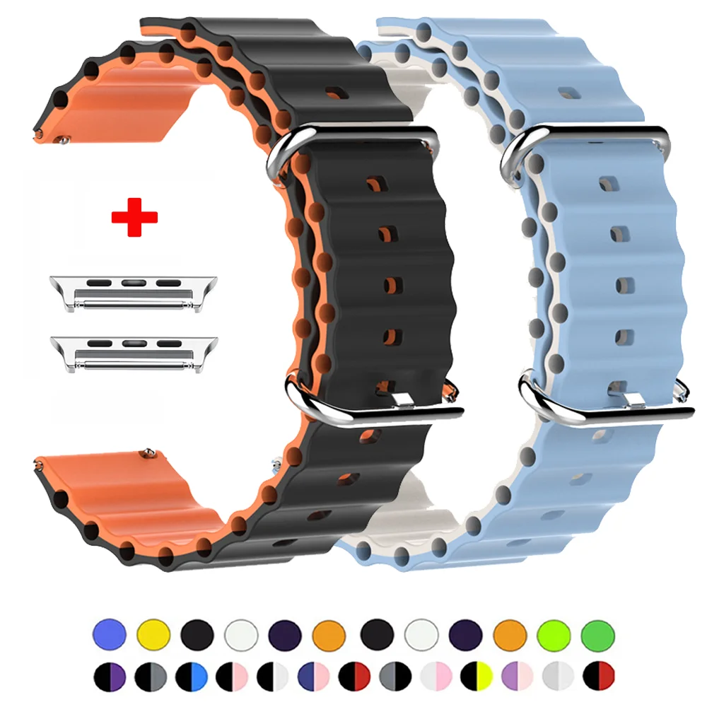 Silicone Straps For Apple watch band 45mm 44mm ultra2 49mm 41mm 40mm 38mm 1:1 Original Ocean belt iWatch series 9 8 7 6 5 4 3 se