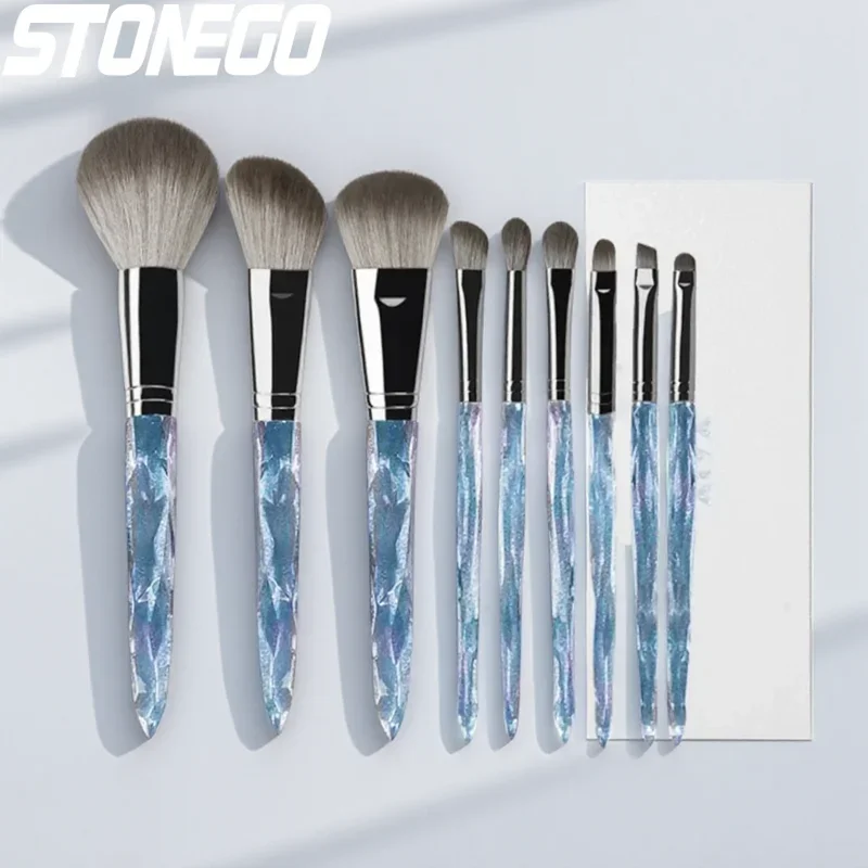 Zestaw 9 pędzli do makijażu Ice Crystal, profesjonalne pędzle do różu i cieni do powiek, wysokiej jakości estetyczne narzędzia kosmetyczne